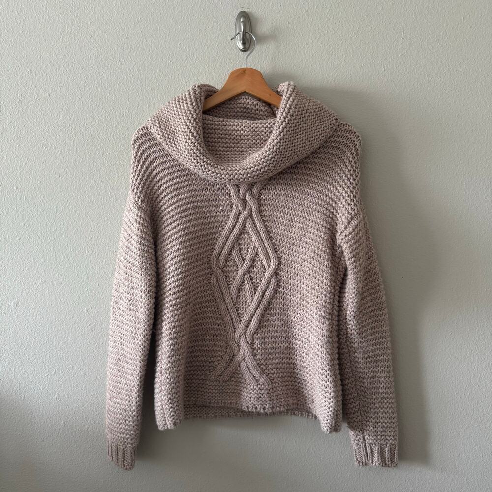Wool Blend The Limited Blush Pink Cableknit Fisherman ChunkyKnit Neck Sweater XS